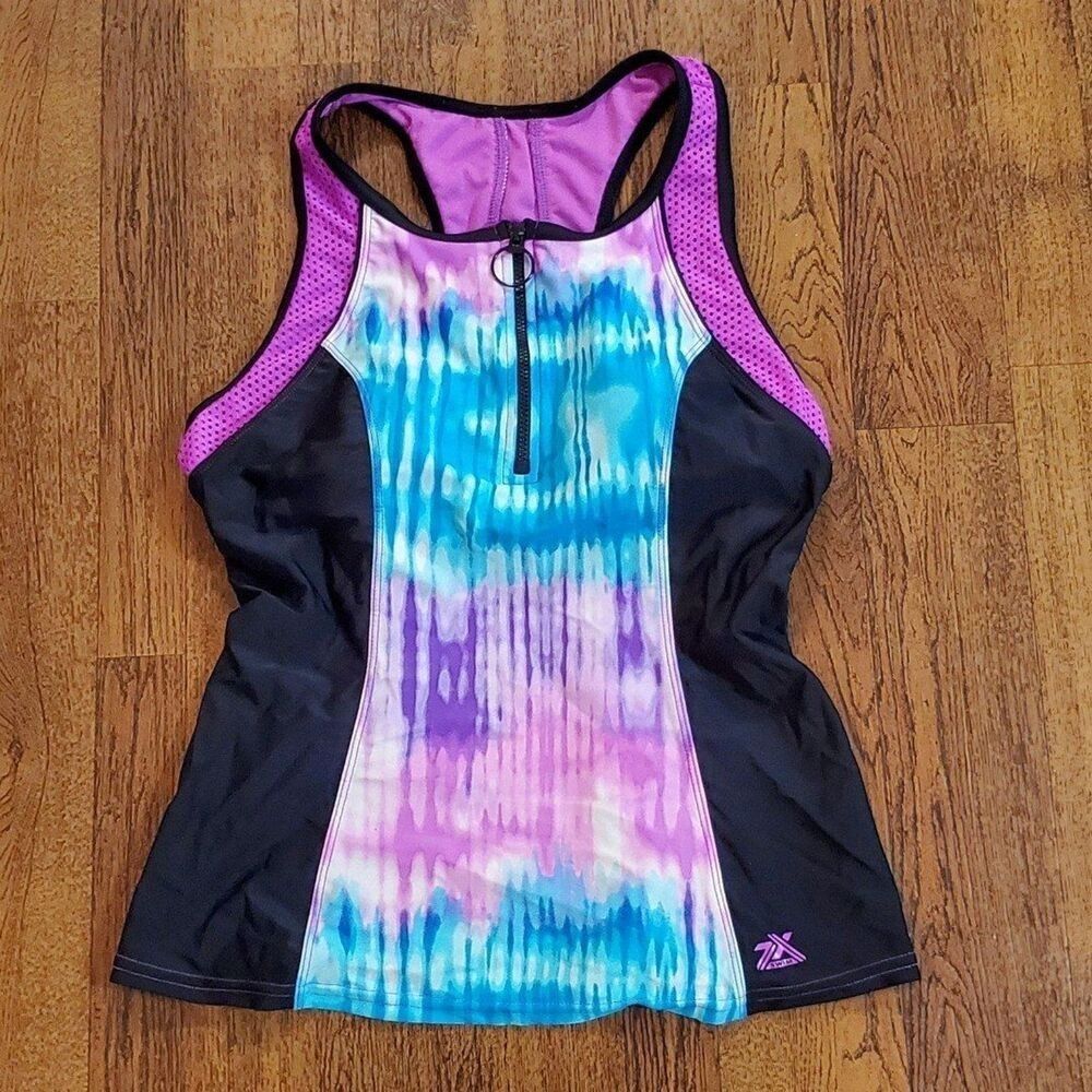 ZeroXposur Womens Burst Scuba Quater Zip Tankini Swim Top Calypso